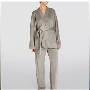 Skims velour robe and pants set smoke
